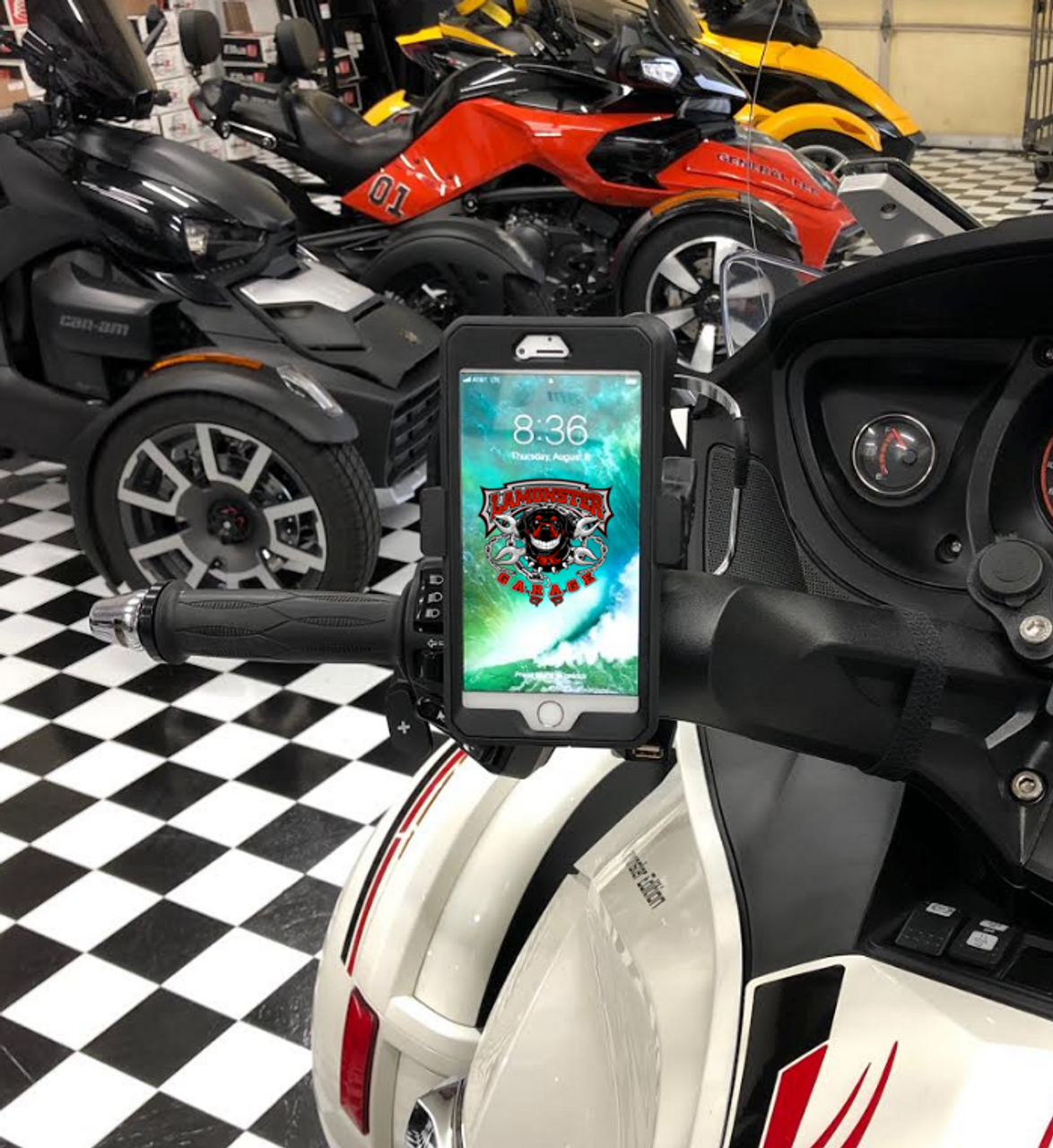 Can Am® Spyder RT Cuff™ with Lamonster® Phone Phang Holder (LG-1014-4027) - Lamonster Garage®