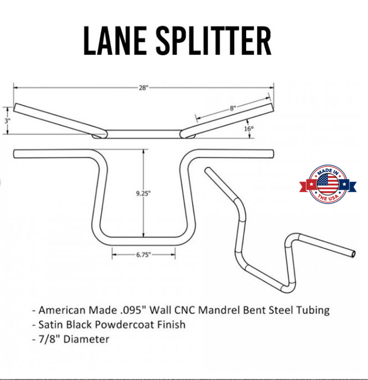 Lane Splitter 7/8" Handlebars - 9.25" Rise Black Powder-coated | 101-0001 | Lamonster Garage