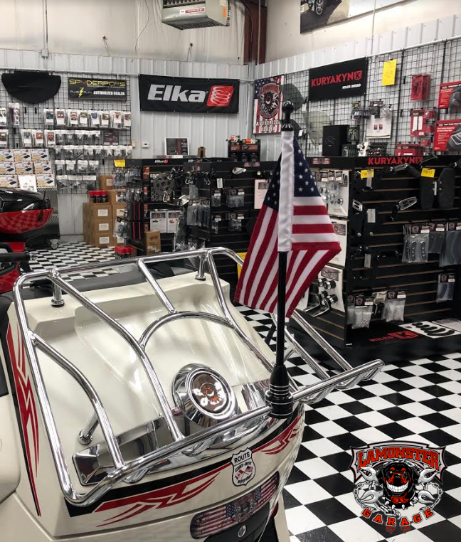 Universal rack-mount flag holder with USA flag | LGA-2240 | Lamonster Garage