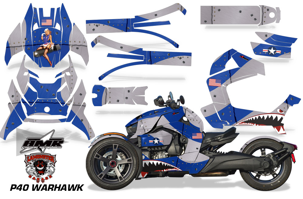 Full Body Vinyl Graphics Kit for Can-Am Ryker 2019 - Present / Blue & Silver P40 Warhawk (AMR-1002) - Lamonster Garage