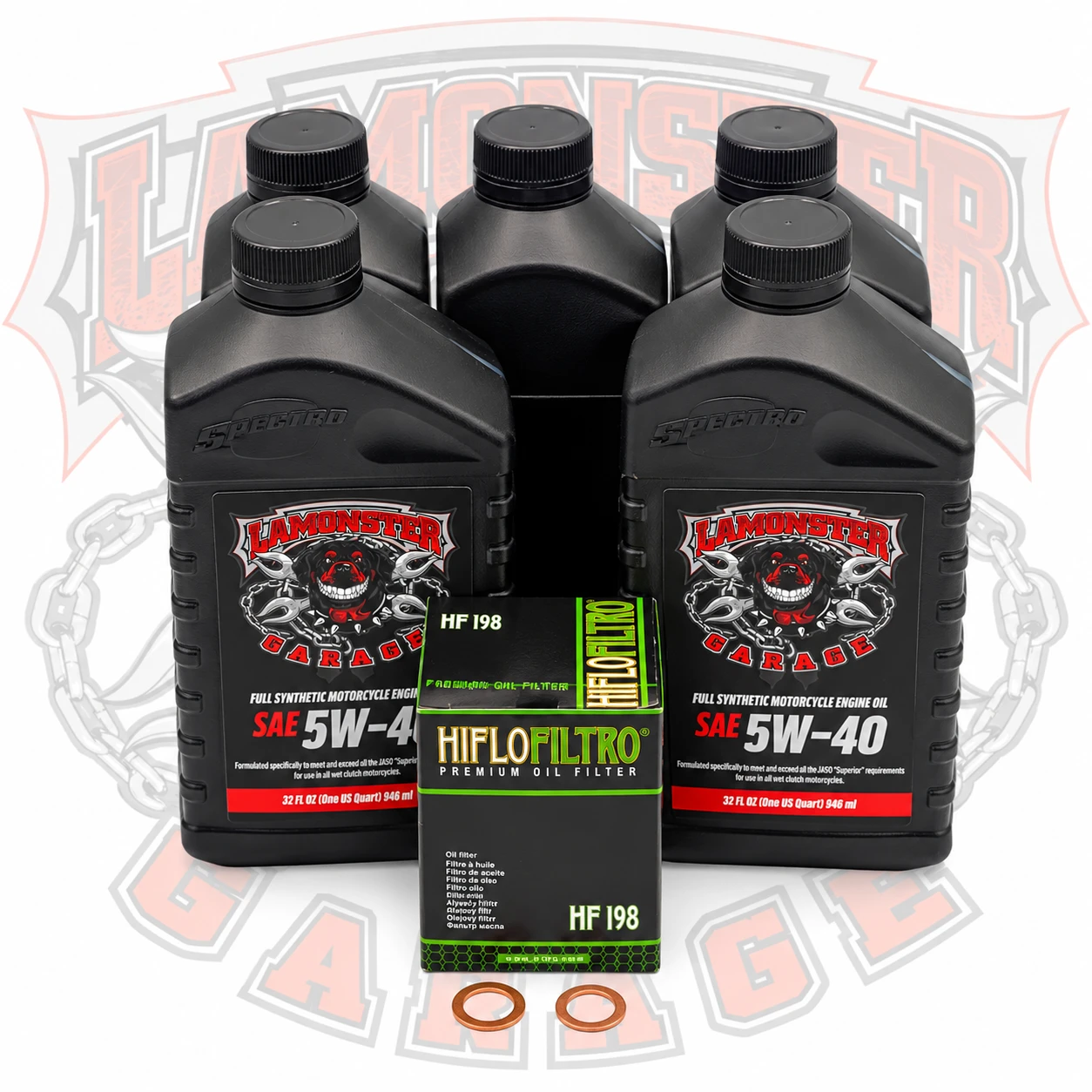 Lamonster Garage Full Synthetic Oil Change Kit | LG-605-1985 | Filter / HF198
Compatible: Filter HF198, VICTORY, ALL #Victory 2003 - 2017 Except Octane.