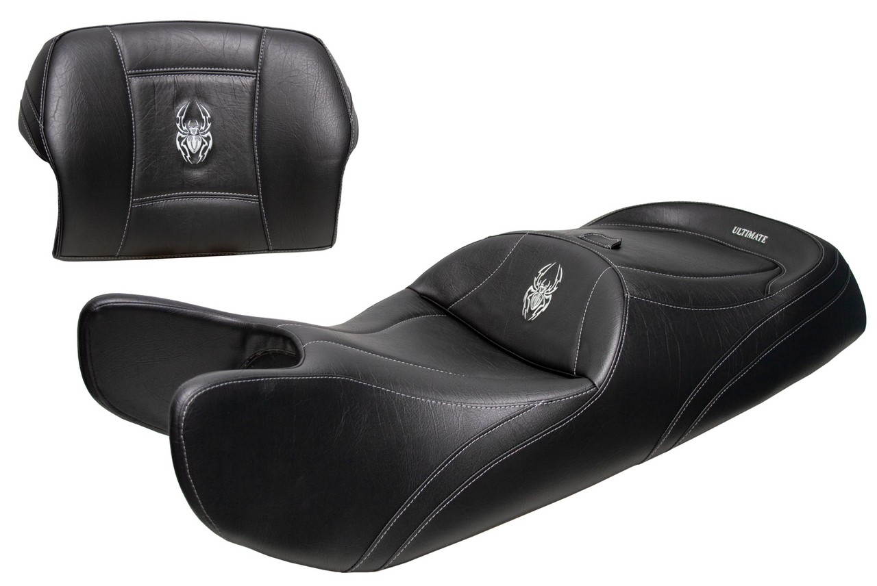 Standard All Black Seat, With Passenger Backrest, Spider Logo (BLACK)