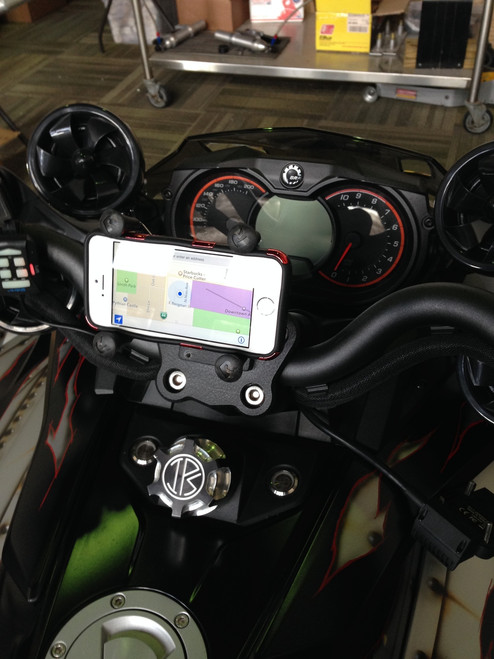 Lamonster® Bar Clamp with X-Grip for F3 2015+, RT 2020+, Canyon 2025+ (LG-1023-UN7B) - Lamonster Garage
(Does Not Fit Drag Bars) (Shown with iphone and case / Not Included)
