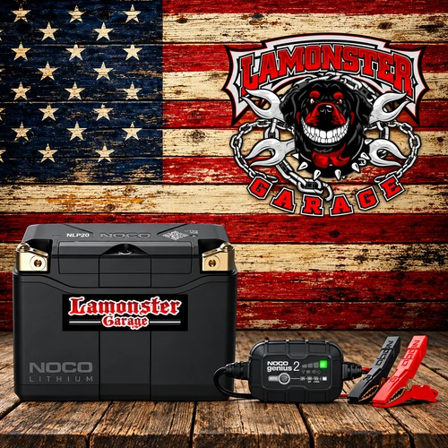 Battery & Charger Combo / 12V 600A Lithium Powersport Battery / NLP20 / 600CCA / GENIUS2 6V/12V 2-Amp Smart Battery Charger | NPL20-GENIUS2 | Lamonster Garage