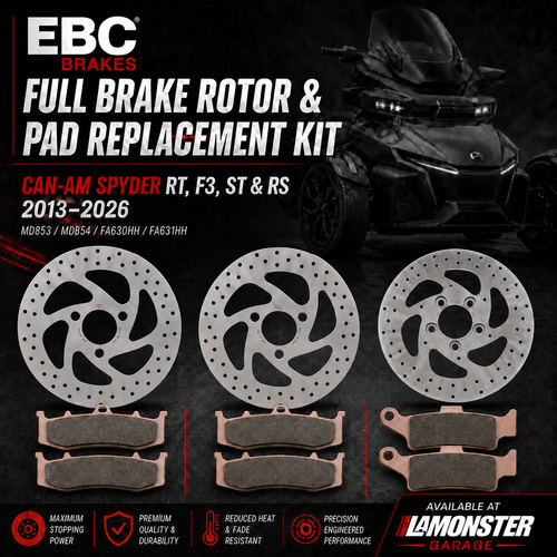 EBC Full Brake Rotor & Pad Replacement Kit for Can-Am Spyder RT, F3, ST & RS 2013–2026 (MD853 / MD854 / FA630HH / FA631HH) | Lamonster Garage