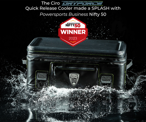 DRYFORCE by CIRO Quick Release Waterproof Cooler for Harley-Davidson Tour-Pak Luggage Rack | 20301 | Lamonster Garage

We are excited to announce that our DRYFORCE® Quick Release Cooler for Harley-Davidson® Luggage Rack was selected by
Powersports Business as a 2023 Nifty 50 winner in their February magazine issue!