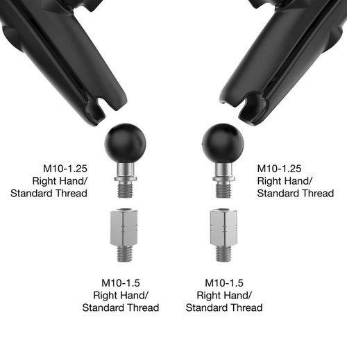 RAM Tough-Mirror™ Kit with M10-1.25 Bases + M10-1.5 Adapters - Long Arm ( RAM-465RL ) - Lamonster Garage