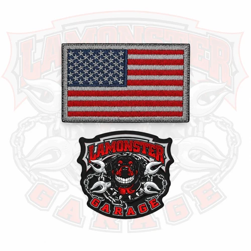 Lamonster USA Flag Patch | LG-2021 | Lamonster Garage
INCLUDES:  1 - Patch 3 1/4"X2" 1 - Lamonster Decal 2"X2"
