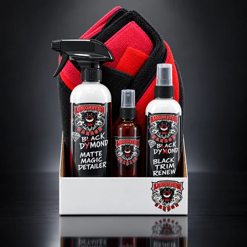 Black Dymond Matte Magic motorcycle detailing gift pack with trim renew and microfiber towels | LG-5008 | Lamonster Garage