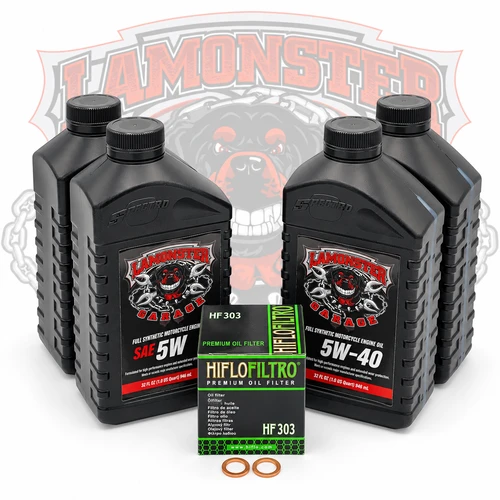 Lamonster Garage Full Synthetic Oil Change Kit | LG-605-3034 | Filter / HF303
Compatible: #HONDA, GL 1500. YAMAHA, XVZ 1300 Royal Star, XVZ 1300 Venture, VMX 1200 V-Max. And most other Honda, Yamaha and Kawasaki motorcycles that use the HF303 oil filter and 4 quarts of oil, consult your owners manual for details.