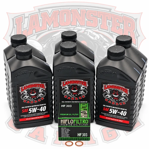 Lamonster Garage Full Synthetic Oil Change Kit | LG-605-3036 | Filter / HF303
Compatible: YAMAHA, XV 1900 Raider, XV 1900 Ilander, XV 1900 Star Venture.
And most other Honda, Yamaha and Kawasaki motorcycles that use the HF303 oil filter and 6 quarts of oil, consult your owners manual for details.  