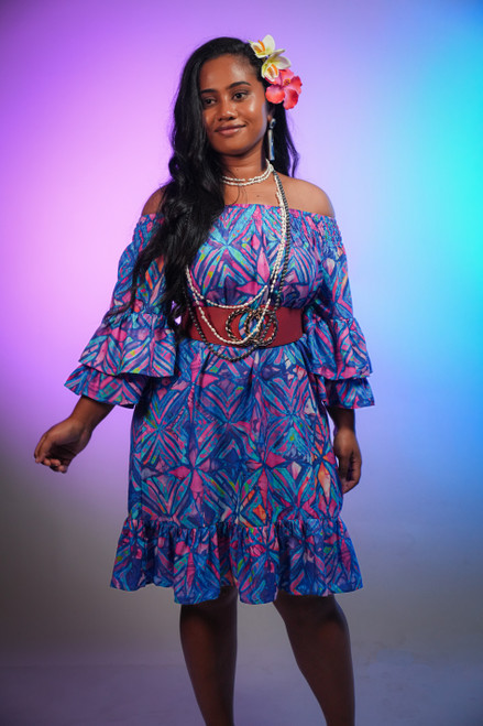 Nuanua Dress Tapa Blue