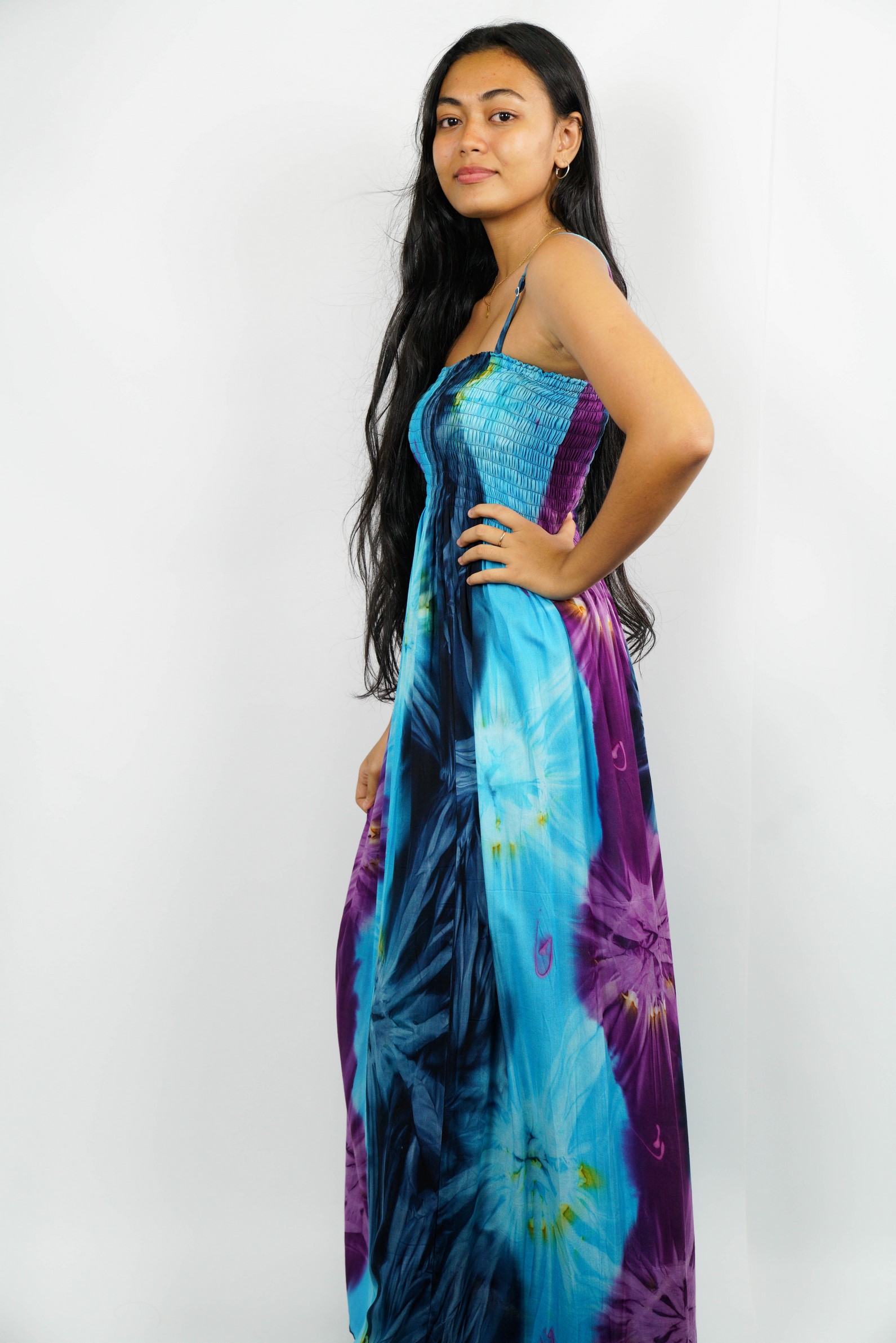 Samoan Dress TYE-DYE LONG PURPLE BLUE