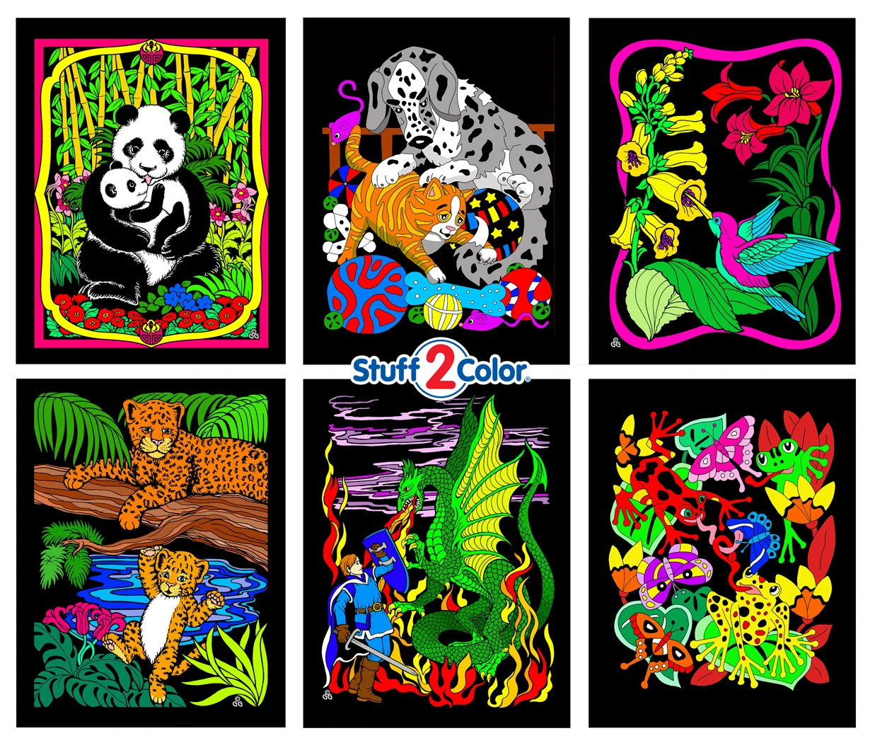 Panda, Kitten, Hummingbird, Leopards, Dragon, Frog (6-Pack)