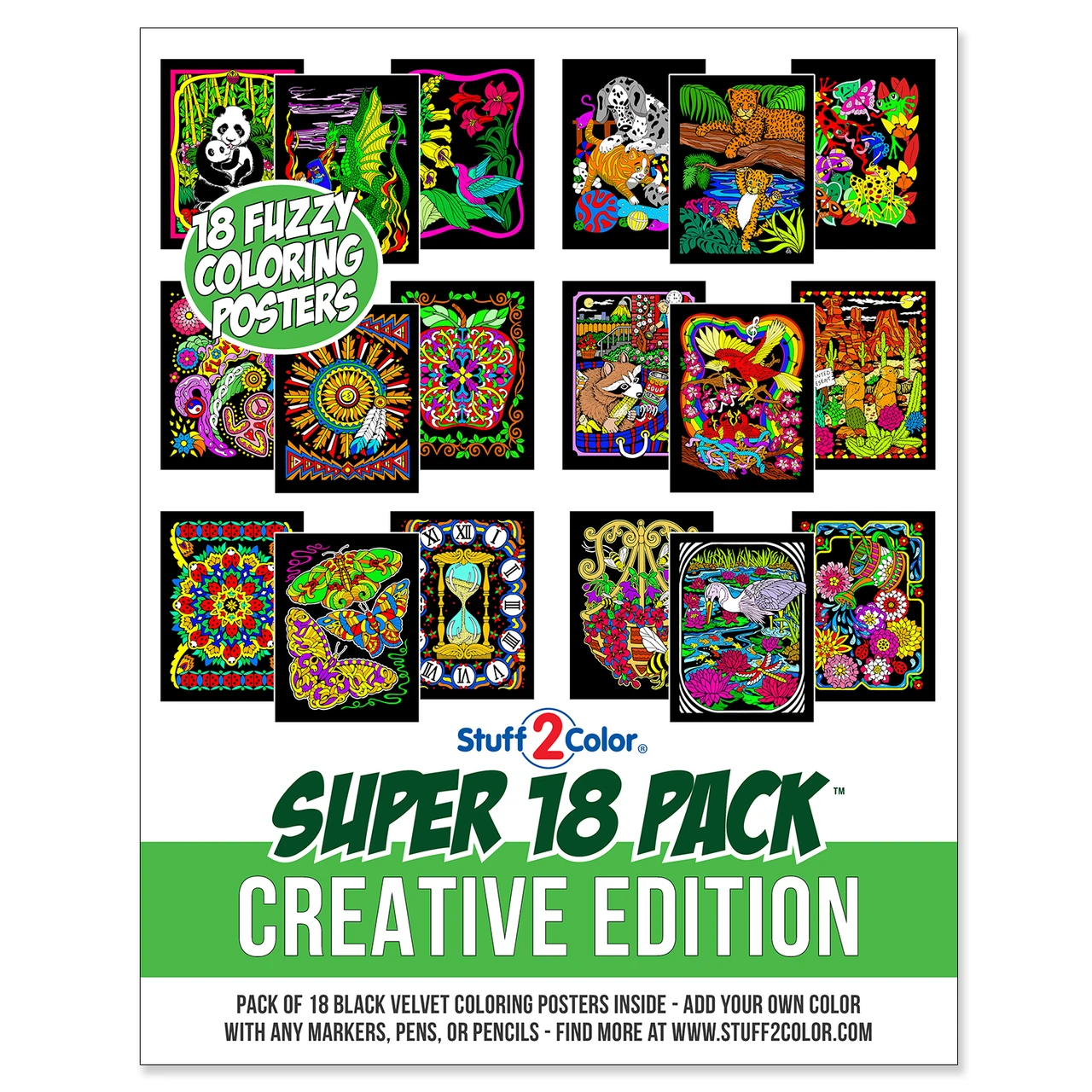 Super 18 Pack Fuzzy Velvet Coloring Posters (Creative Edition)