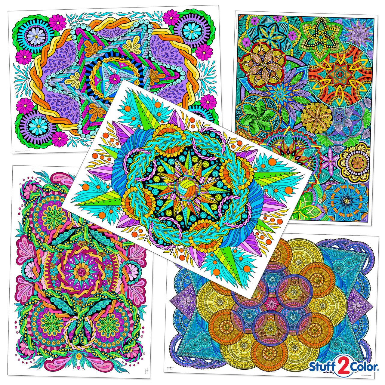Mandala Wow! Pack - 5 Giant Coloring Poster Bundle