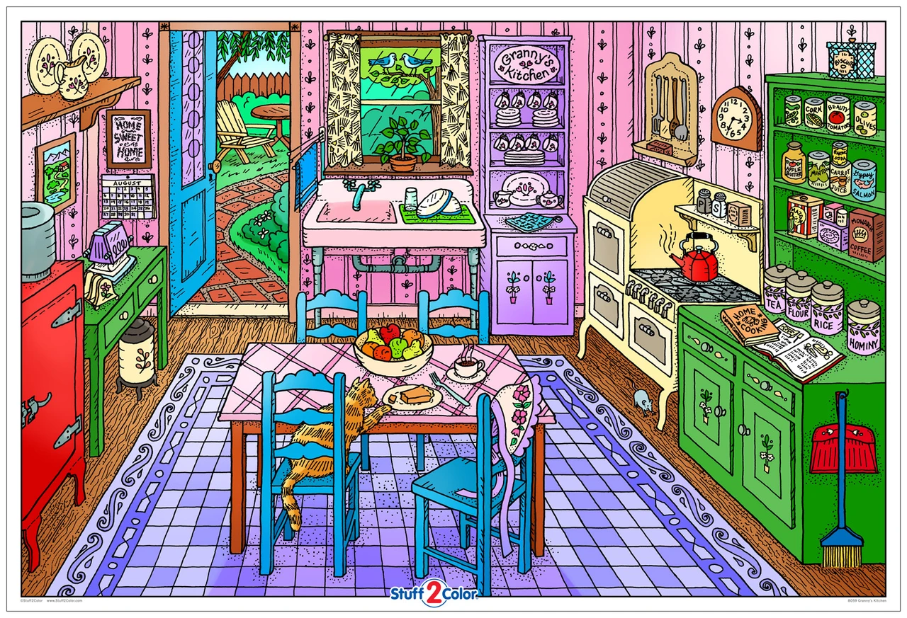 Granny's Kitchen  - Giant Coloring Poster for Kids and Adults