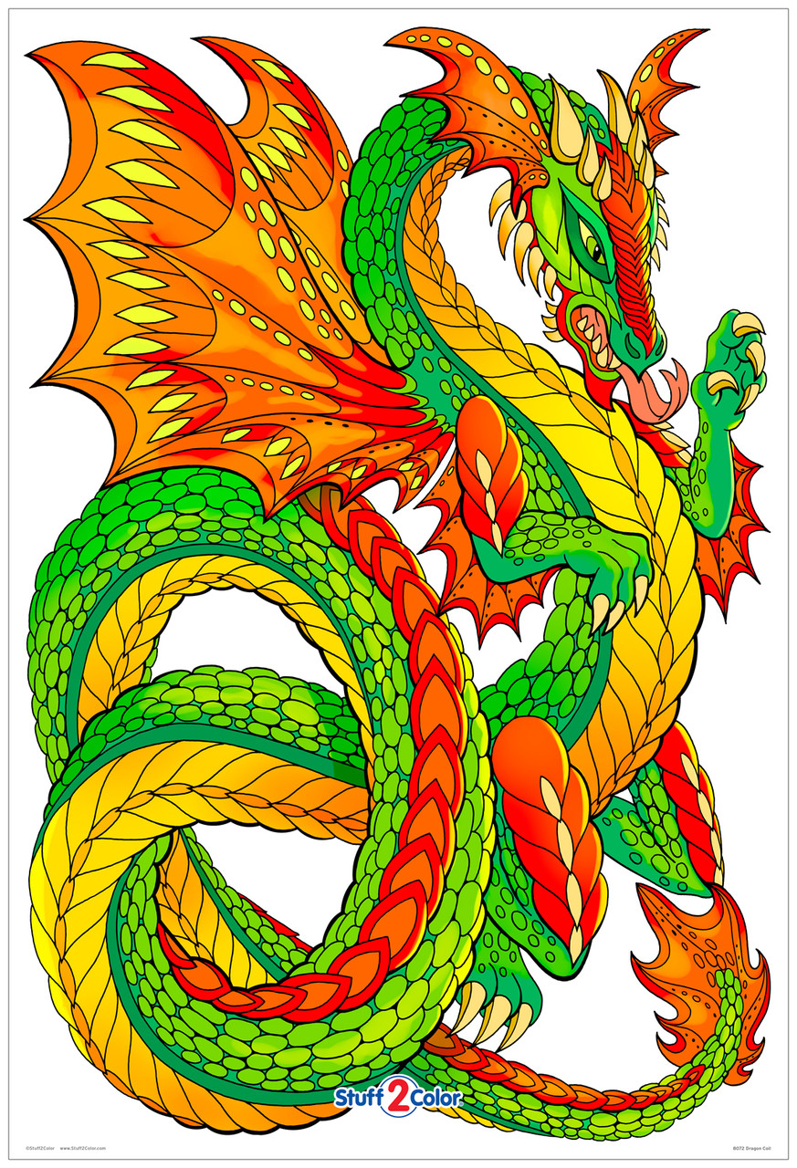 Dragon Coil  - Giant Fantasy Coloring Poster for Kids and Adults