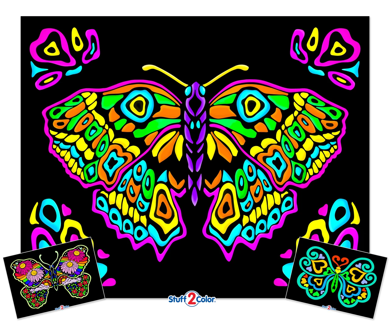 Painted Butterfly - Fuzzy Coloring Poster with 2 Bonus Designs