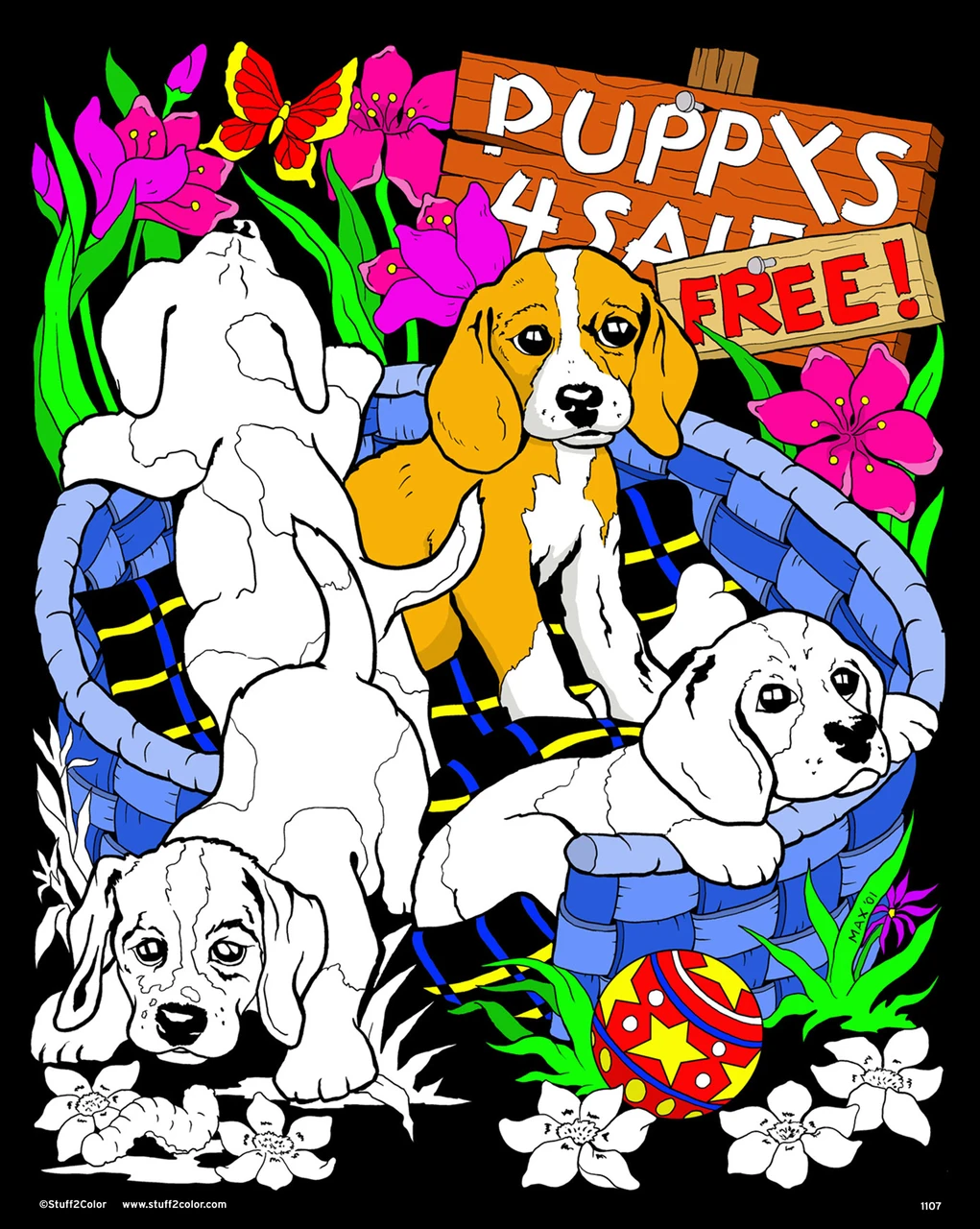 Puppies 4 Sale - Fuzzy Velvet Coloring Poster