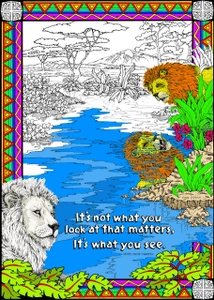 Lion Reflection - Coloring Poster for Kids and Adults