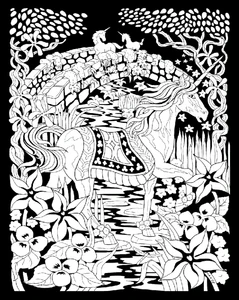 Unicorn Bridge - Beautiful Fuzzy Coloring Poster for All Ages