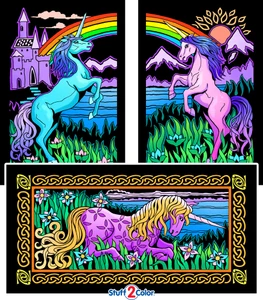 Unicorns - 3 Fuzzy Coloring Posters in 1