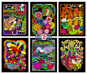 Raccoon, Stork, Bee, Flowers, Prairie Dogs, Bird (6-Pack) - Fuzzy Coloring Posters