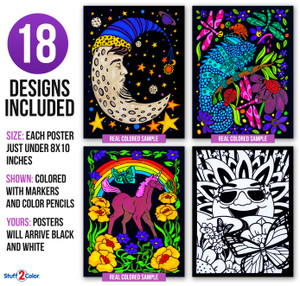 Super 18 Pack of Fuzzy Velvet Coloring Posters (Artistic Edition)
