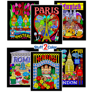 European Cities - Fuzzy Coloring Poster 6 Pack