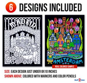 European Cities - Fuzzy Coloring Poster 6 Pack