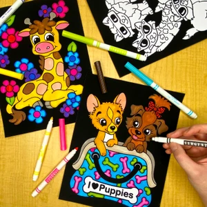 Super 18 Pack of Fuzzy Velvet Coloring Posters (Cute Animals Edition)