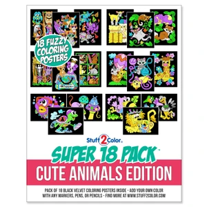 Super 18 Pack of Fuzzy Velvet Coloring Posters (Cute Animals Edition)
