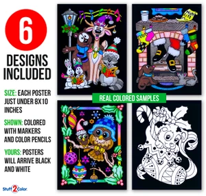 Christmas Animals 6-Pack Fuzzy Velvet Coloring Posters