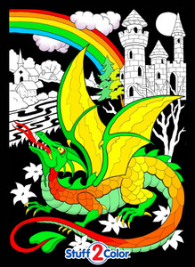Dragon Castle Fuzzy Coloring Poster - For Kids and Adults