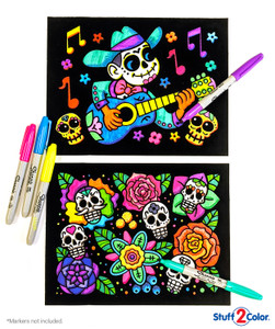 Super 18 Pack of Fuzzy Velvet Coloring Posters (Day of the Dead)