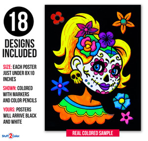 Super 18 Pack of Fuzzy Velvet Coloring Posters (Day of the Dead)