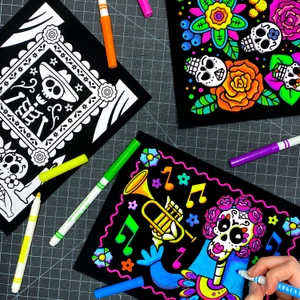 Super 18 Pack of Fuzzy Velvet Coloring Posters (Day of the Dead)