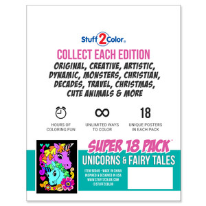 Super 18 Pack of Fuzzy Velvet Coloring Posters (Unicorns & Fairy Tales)