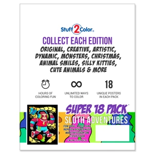 Super 18 Pack of Fuzzy Velvet Coloring Posters (Sloth Adventures)