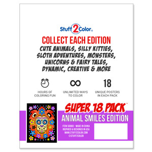 Super 18 Pack of Fuzzy Velvet Coloring Posters (Animal Smiles)