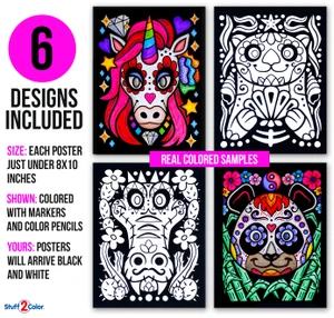 Animal Fun - 6 Pack of Fuzzy Velvet Coloring Posters for Kids and Adults