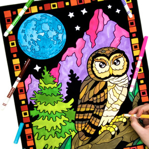Midnight Owl Fuzzy Coloring Poster - For Kids and Adults