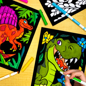 Dino Adventure - 6 Pack of Fuzzy Velvet Coloring Posters for Kids and Adults