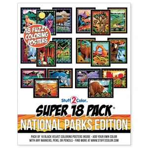 Super 18 Pack of Fuzzy Velvet Coloring Posters (National Parks Edition)