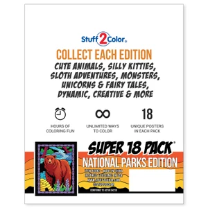Super 18 Pack of Fuzzy Velvet Coloring Posters (National Parks Edition)
