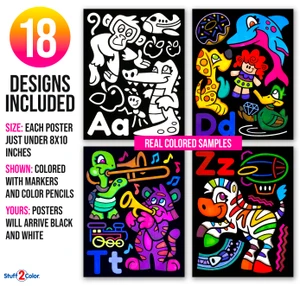 Super 18 Pack of Fuzzy Velvet Coloring Posters (Alphabet Edition)