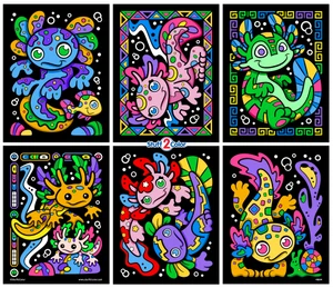 Axolotl Adventures - 6 Pack of Fuzzy Velvet Coloring Posters [Arts and Crafts Fun for Kids and Adults]