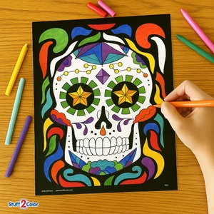 Sugar Skull Fusion - Calavera Fuzzy Velvet Coloring Poster