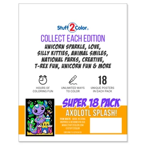 Super 18 Pack of Fuzzy Velvet Coloring Posters (Axolotl Splash! Edition)